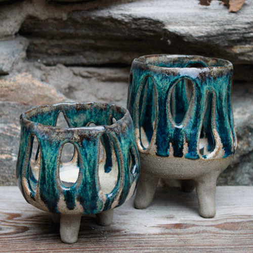 Timmervikens keramik ljuslyktor blå