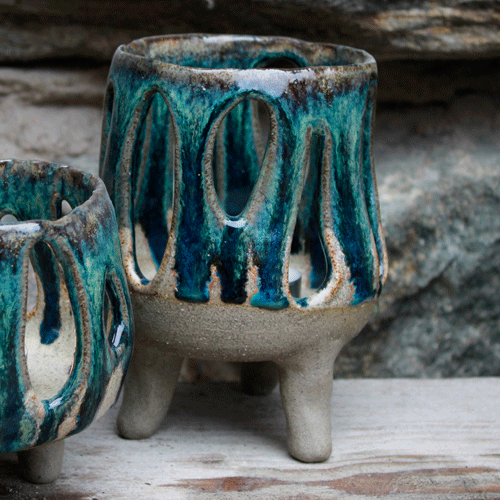 Timmervikens keramik ljuslyktor blå