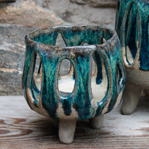 Timmervikens keramik ljuslyktor blå